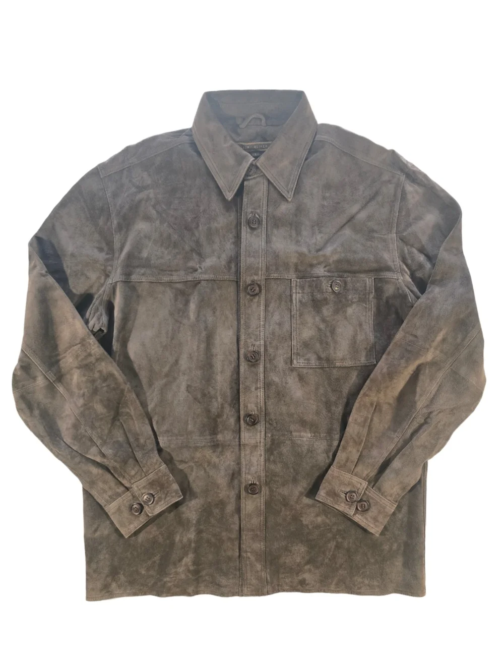 Men's Suede Shirt Jacket in Olive